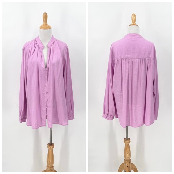 UNIVERSAL STANDARD Aix Linen Button Up Button Up Women Medium Pink Long Sleeve - Picture 3 of 16